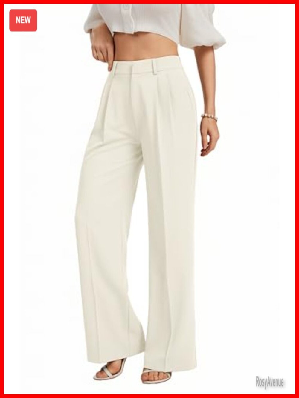 Wide Leg High Rise Work Pants Polyester Elastane Trousers for Business Office